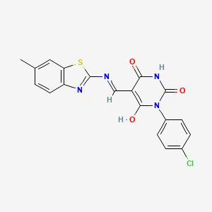 1-(4-chlorophenyl)-5-{[(6-methyl-1,3-benzothiazol-2-yl)amino]methylene}-2,4,6(1H,3H,5H)-pyrimidinetrione