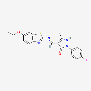 molecular formula C20H17IN4O2S B15284618 4-{[(6-ethoxy-1,3-benzothiazol-2-yl)amino]methylene}-2-(4-iodophenyl)-5-methyl-2,4-dihydro-3H-pyrazol-3-one 