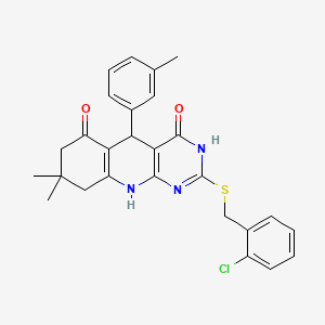 2-[(2-chlorophenyl)methylsulfanyl]-8,8-dimethyl-5-(3-methylphenyl)-5,7,9,10-tetrahydro-1H-pyrimido[4,5-b]quinoline-4,6-dione