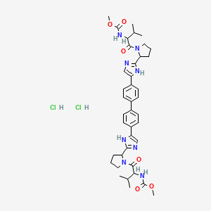 methyl N-[(2S)-1-[(2S)-2-[5-[4-[4-[2-[(2S)-1-[(2S)-2-(methoxycarbonylamino)-3-methylbutanoyl]pyrrolidin-2-yl]-1H-imidazol-5-yl]phenyl]phenyl]-1H-imidazol-2-yl]pyrrolidin-1-yl]-3-methyl-1-oxobutan-2-yl]carbamate dihydrochloride