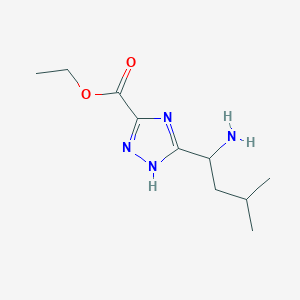molecular formula C10H18N4O2 B1528556 ethyl 3-(1-amino-3-methylbutyl)-1H-1,2,4-triazole-5-carboxylate CAS No. 1539914-53-8