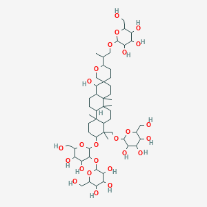 2-[2-[8-[4,5-dihydroxy-6-(hydroxymethyl)-3-[3,4,5-trihydroxy-6-(hydroxymethyl)oxan-2-yl]oxyoxan-2-yl]oxy-1-hydroxy-4a,4b,7,10a-tetramethyl-7-[[3,4,5-trihydroxy-6-(hydroxymethyl)oxan-2-yl]oxymethyl]spiro[3,4,5,6,6a,8,9,10,10b,11,12,12a-dodecahydro-1H-chrysene-2,5'-oxane]-2'-yl]propoxy]-6-(hydroxymethyl)oxane-3,4,5-triol