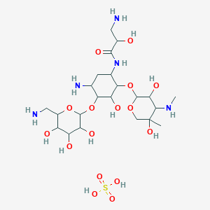 molecular formula C22H45N5O16S B15287429 3-amino-N-[5-amino-4-[6-(aminomethyl)-3,4,5-trihydroxyoxan-2-yl]oxy-2-[3,5-dihydroxy-5-methyl-4-(methylamino)oxan-2-yl]oxy-3-hydroxycyclohexyl]-2-hydroxypropanamide;sulfuric acid 