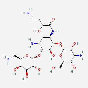 4-amino-N-[(1R,2R,3S,5S)-5-amino-2-[(2S,3R,4S,5S,6R)-4-amino-3,5-dihydroxy-6-(hydroxymethyl)oxan-2-yl]oxy-4-[(2R,3R,4S,5R,6R)-6-(aminomethyl)-3,4,5-trihydroxyoxan-2-yl]oxy-3-hydroxycyclohexyl]-2-hydroxybutanamide