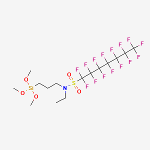 molecular formula C7F15SO2N(CH2CH3)CH2CH2CH2Si(OCH3)3<br>C15H20F15NO5SSi B15288830 1-Heptanesulfonamide, N-ethyl-1,1,2,2,3,3,4,4,5,5,6,6,7,7,7-pentadecafluoro-N-[3-(trimethoxysilyl)propyl]- CAS No. 68239-75-8