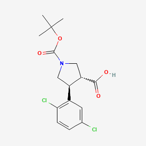 molecular formula C16H19Cl2NO4 B1528905 (3R,4S)-4-(2,5-Dichlorophenyl)-1-[(2-methylpropan-2-yl)oxycarbonyl]pyrrolidine-3-carboxylic acid CAS No. 1820572-00-6