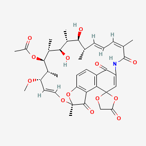 molecular formula C38H45NO13 B15289075 [(7'S,9'E,11'S,12'R,13'S,14'R,15'R,16'R,17'S,18'S,19'E,21'Z)-15',17'-dihydroxy-11'-methoxy-7',12',14',16',18',22'-hexamethyl-4,6',23',29'-tetraoxospiro[1,3-dioxolane-2,27'-8,30-dioxa-24-azatetracyclo[23.3.1.14,7.05,28]triaconta-1(28),2,4,9,19,21,25-heptaene]-13'-yl] acetate 