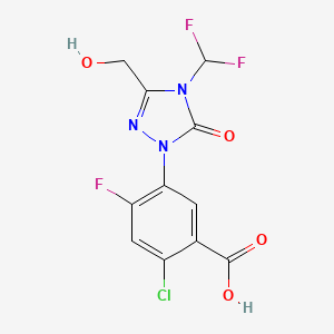 molecular formula C11H7ClF3N3O4 B15289891 2-Chloro-5-[4-(difluoromethyl)-3-(hydroxymethyl)-5-oxo-4,5-dihydro-1H-1,2,4-triazol-1-yl]-4-fluorobenzoic acid CAS No. 380885-65-4