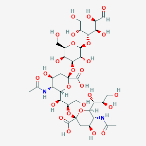 molecular formula C34H56N2O27 B15290562 NeuAc(a2-8)NeuAc(a2-3)Gal(b1-4)aldehydo-Glc CAS No. 38598-36-6