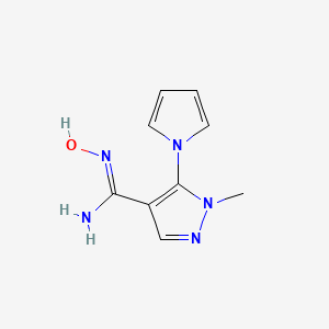 molecular formula C9H11N5O B15291027 N'-hydroxy-1-methyl-5-pyrrol-1-ylpyrazole-4-carboximidamide 