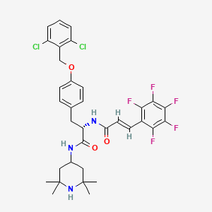 molecular formula C34H34Cl2F5N3O3 B15291636 (2S)-3-[4-[(2,6-dichlorophenyl)methoxy]phenyl]-2-[[(E)-3-(2,3,4,5,6-pentafluorophenyl)prop-2-enoyl]amino]-N-(2,2,6,6-tetramethylpiperidin-4-yl)propanamide 