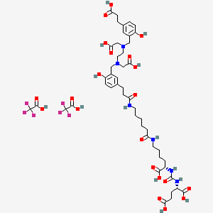 (2S)-2-[[(1S)-1-carboxy-5-[6-[3-[3-[[2-[[5-(2-carboxyethyl)-2-hydroxyphenyl]methyl-(carboxymethyl)amino]ethyl-(carboxymethyl)amino]methyl]-4-hydroxyphenyl]propanoylamino]hexanoylamino]pentyl]carbamoylamino]pentanedioic acid;2,2,2-trifluoroacetic acid