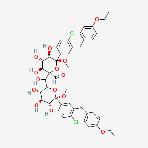 molecular formula C44H50Cl2O14 B15294248 (3S,4S,5R,6S)-6-[4-chloro-3-[(4-ethoxyphenyl)methyl]phenyl]-2-[[(3S,4S,5R,6S)-6-[4-chloro-3-[(4-ethoxyphenyl)methyl]phenyl]-3,4,5-trihydroxy-6-methoxyoxan-2-yl]-hydroxymethyl]-3,4,5-trihydroxy-6-methoxyoxane-2-carbaldehyde 