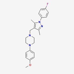 molecular formula C23H27FN4O B15294925 1-((1-(4-Fluorophenyl)-3,5-dimethyl-1H-pyrazol-4-yl)methyl)-4-(4-methoxyphenyl)piperazine 