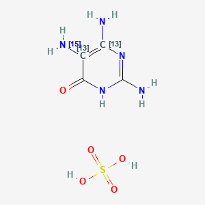 molecular formula C4H9N5O5S B15295088 6-Hydroxy-2,4,5-triaminopyrimidine-13C2,15N, Sulfate 