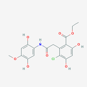 molecular formula C18H18ClNO8 B15295137 Ethyl 3-chloro-2-[2-(2,5-dihydroxy-4-methoxyanilino)-2-oxoethyl]-4,6-dihydroxybenzoate 