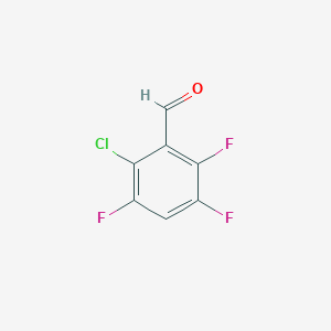 molecular formula C7H2ClF3O B15295261 2-Chloro-3,5,6-trifluorobenzaldehyde 