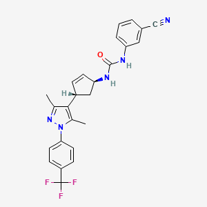 molecular formula C25H22F3N5O B15295654 1-(3-Cyanophenyl)-3-((1S,4S)-4-(3,5-dimethyl-1-(4-(trifluoromethyl)phenyl)-1H-pyrazol-4-yl)cyclopent-2-en-1-yl) Urea 