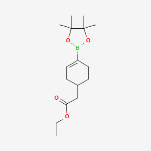 molecular formula C16H27BO4 B1529758 Ethyl 2-(4-(4,4,5,5-tetramethyl-1,3,2-dioxaborolan-2-yl)cyclohex-3-en-1-yl)acetate CAS No. 1166829-70-4