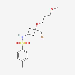 molecular formula C16H24BrNO4S B15298137 N-[3-(bromomethyl)-3-(3-methoxypropoxy)cyclobutyl]-4-methylbenzene-1-sulfonamide 