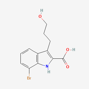 molecular formula C12H12BrNO3 B15299279 7-bromo-3-(3-hydroxypropyl)-1H-indole-2-carboxylic acid 