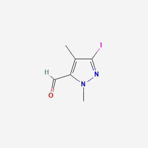 molecular formula C6H7IN2O B15299799 3-iodo-1,4-dimethyl-1H-pyrazole-5-carbaldehyde 