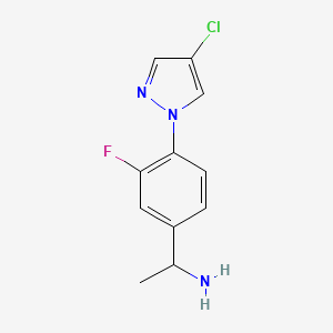 molecular formula C11H11ClFN3 B1530243 1-[4-(4-氯-1H-吡唑-1-基)-3-氟苯基]乙胺 CAS No. 1178482-37-5