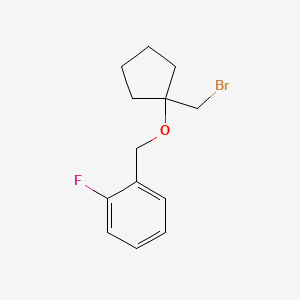 molecular formula C13H16BrFO B15304041 1-(((1-(Bromomethyl)cyclopentyl)oxy)methyl)-2-fluorobenzene 