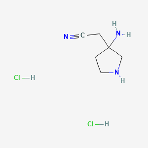 molecular formula C6H13Cl2N3 B15304066 2-(3-Aminopyrrolidin-3-yl)acetonitrile dihydrochloride 