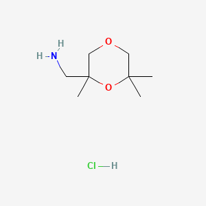 molecular formula C8H18ClNO2 B15304108 1-(2,6,6-Trimethyl-1,4-dioxan-2-yl)methanamine hydrochloride 