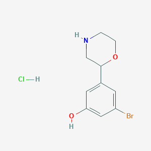 molecular formula C10H13BrClNO2 B15304905 3-Bromo-5-(morpholin-2-yl)phenol hydrochloride 