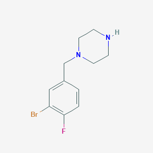 molecular formula C11H14BrFN2 B15305225 1-[(3-Bromo-4-fluorophenyl)methyl]piperazine 