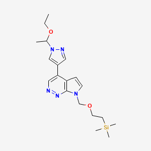 molecular formula C19H29N5O2Si B1530536 4-[1-(1-乙氧基乙基)-1H-吡唑-4-基]-7-[[2-(三甲基甲硅烷基)乙氧基]甲基]-7H-吡咯并[2,3-c]哒嗪 CAS No. 1269822-91-4