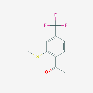 molecular formula C10H9F3OS B15306321 2'-Methylthio-4'-trifluoromethylacetophenone 