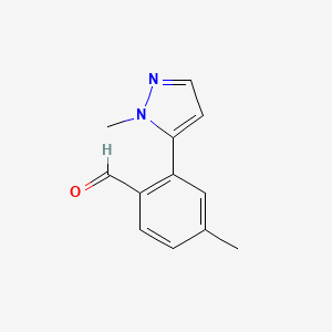 molecular formula C12H12N2O B1530661 4-methyl-2-(1-methyl-1H-pyrazol-5-yl)benzaldehyde CAS No. 1546847-01-1