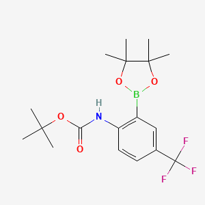 molecular formula C18H25BF3NO4 B15306980 tert-butyl N-[2-(tetramethyl-1,3,2-dioxaborolan-2-yl)-4-(trifluoromethyl)phenyl]carbamate 