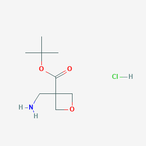 molecular formula C9H18ClNO3 B15307357 Tert-butyl 3-(aminomethyl)oxetane-3-carboxylate hydrochloride 