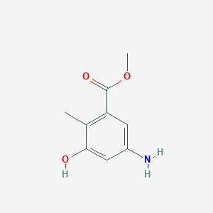 molecular formula C9H11NO3 B15307991 Methyl 5-amino-3-hydroxy-2-methylbenzoate 