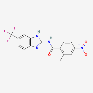 molecular formula C16H11F3N4O3 B15308258 2-methyl-4-nitro-N-[6-(trifluoromethyl)-1H-1,3-benzodiazol-2-yl]benzamide 