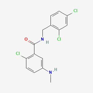 molecular formula C15H13Cl3N2O B15308469 2-chloro-N-[(2,4-dichlorophenyl)methyl]-5-(methylamino)benzamide 