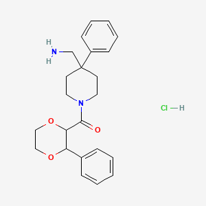 molecular formula C23H29ClN2O3 B15308786 1-[4-Phenyl-1-(3-phenyl-1,4-dioxane-2-carbonyl)piperidin-4-yl]methanamine hydrochloride 