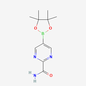 molecular formula C11H16BN3O3 B15308999 5-(4,4,5,5-Tetramethyl-1,3,2-dioxaborolan-2-yl)pyrimidine-2-carboxamide 