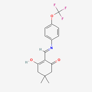 molecular formula C16H16F3NO3 B1530905 5,5-二甲基-2-{[4-(三氟甲氧基)苯胺]亚甲基}-1,3-环己二酮 CAS No. 866050-68-2