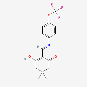 molecular formula C16H16F3NO3 B1530905 5,5-Dimethyl-2-{[4-(trifluoromethoxy)anilino]methylene}-1,3-cyclohexanedione CAS No. 866050-68-2