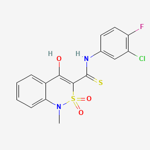 molecular formula C16H12ClFN2O3S2 B1530906 N-(3-chloro-4-fluorophenyl)-4-hydroxy-1-methyl-2,2-dioxo-1,2-dihydro-2lambda~6~,1-benzothiazine-3-carbothioamide CAS No. 477860-33-6