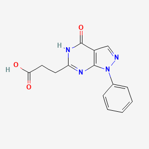 molecular formula C14H12N4O3 B1530931 3-(4-oxo-1-phenyl-4,5-dihydro-1H-pyrazolo[3,4-d]pyrimidin-6-yl)propanoic acid CAS No. 307341-29-3