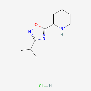 molecular formula C10H18ClN3O B1530937 2-(3-Isopropyl-1,2,4-oxadiazol-5-yl)piperidine hydrochloride CAS No. 1185295-14-0