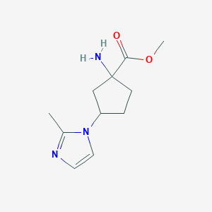 molecular formula C11H17N3O2 B15309803 Methyl 1-amino-3-(2-methyl-1h-imidazol-1-yl)cyclopentane-1-carboxylate 