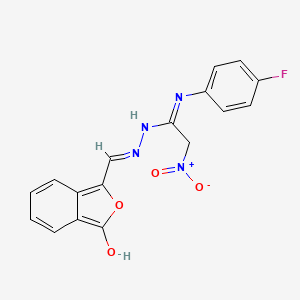 molecular formula C17H13FN4O4 B1531003 (E)-N'-(4-fluorophenyl)-2-nitro-N-({[(1Z)-3-oxo-1,3-dihydro-2-benzofuran-1-ylidene]methyl}amino)ethanimidamide CAS No. 477852-79-2