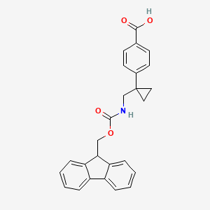 molecular formula C26H23NO4 B15310035 4-{1-[({[(9H-fluoren-9-yl)methoxy]carbonyl}amino)methyl]cyclopropyl}benzoicacid 